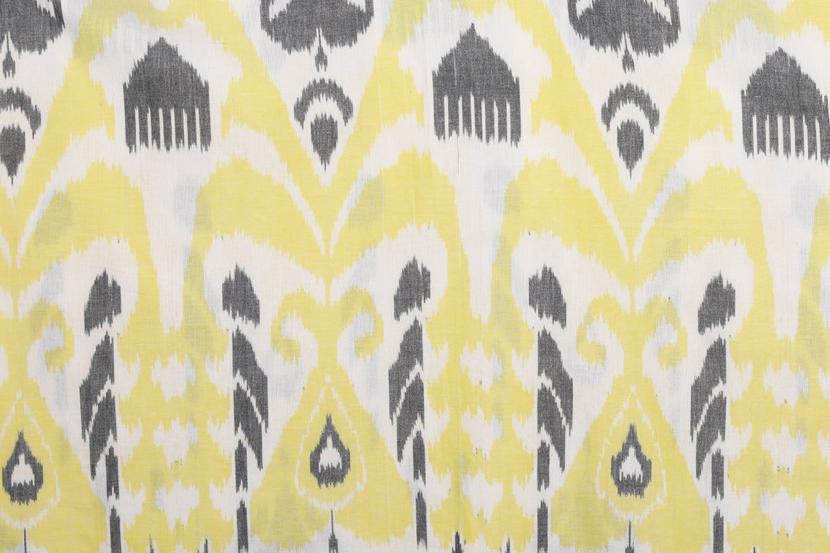 Livorno Lemon Cotton Ikat Maxi Kaftan Dress Hand Woven Only Two Available