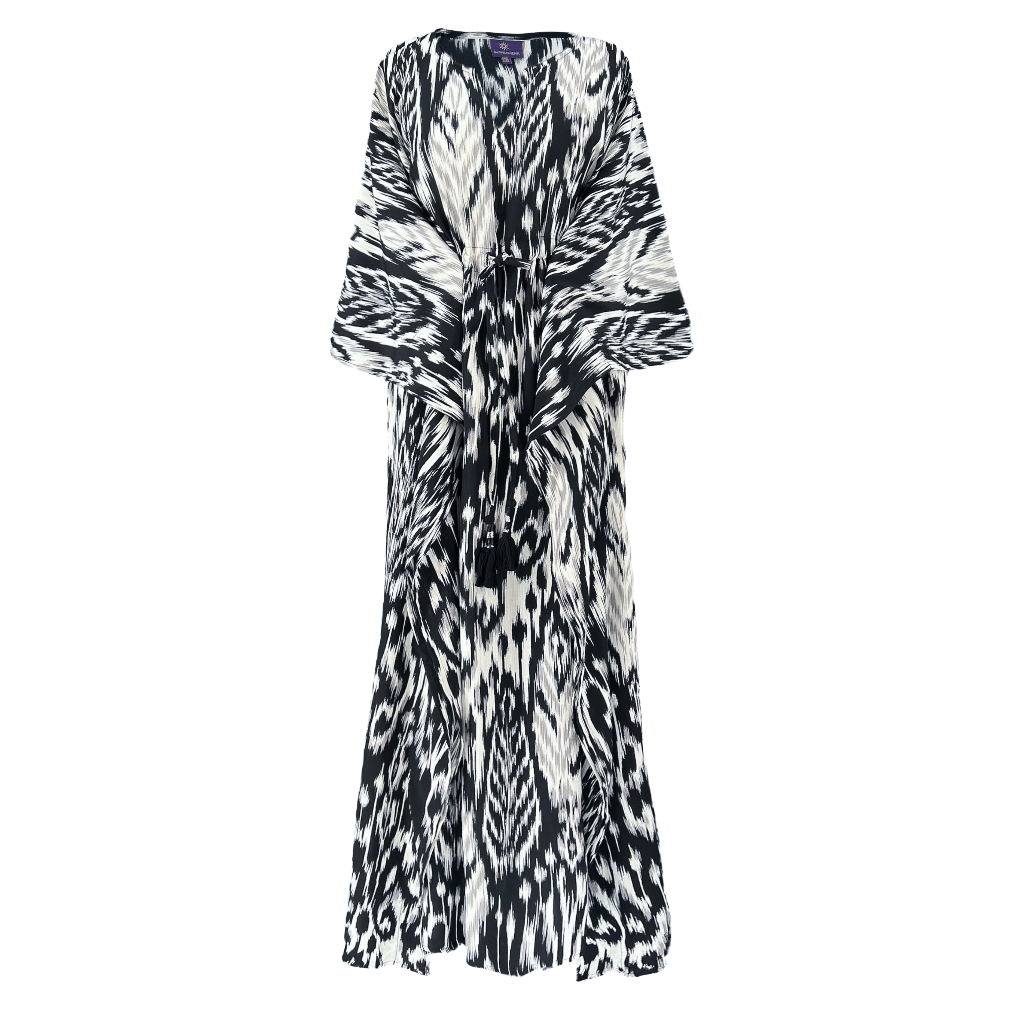 Fergana Black Ikat Italian Silk Maxi Dress