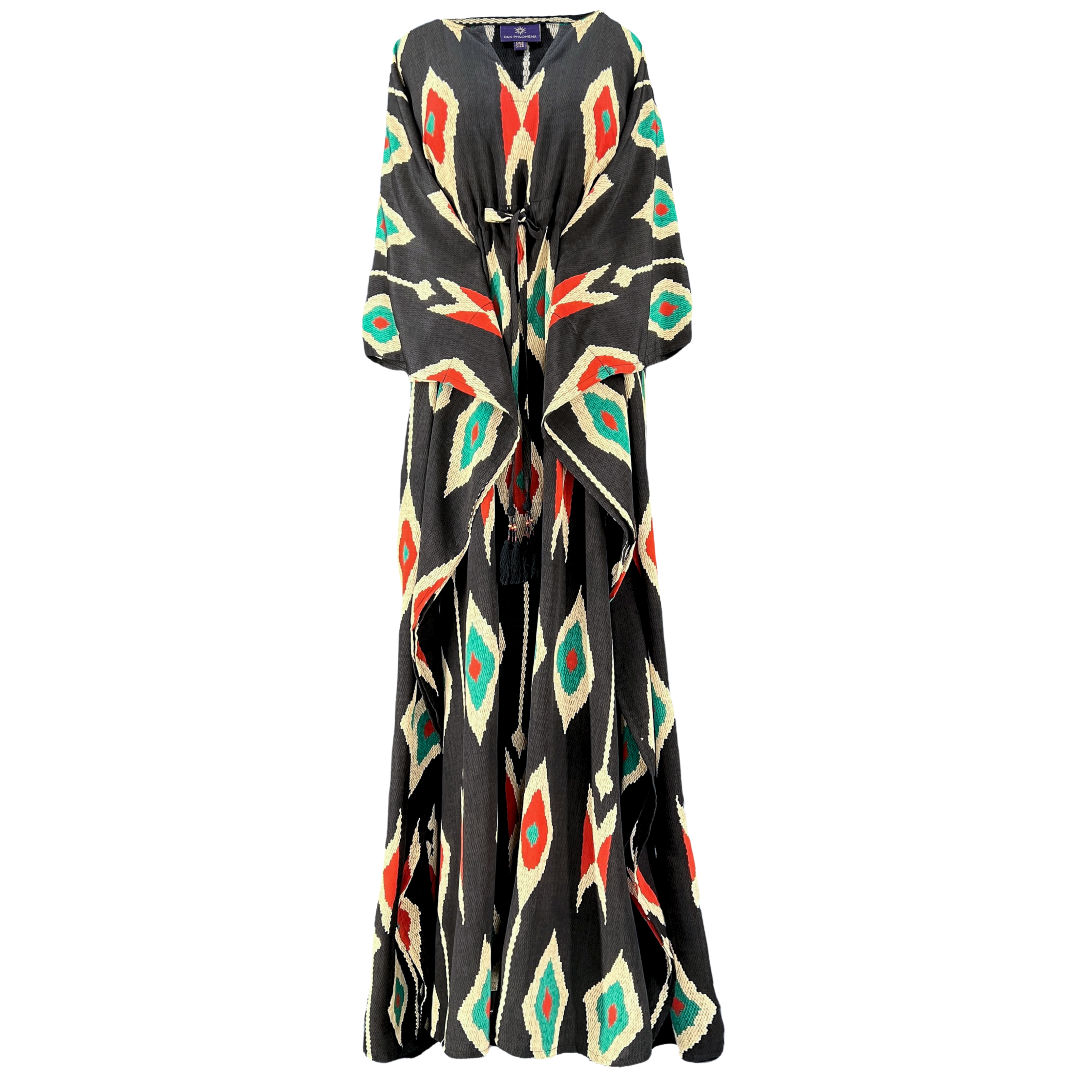 Tashkent Black Ikat Italian Silk Maxi Kaftan
