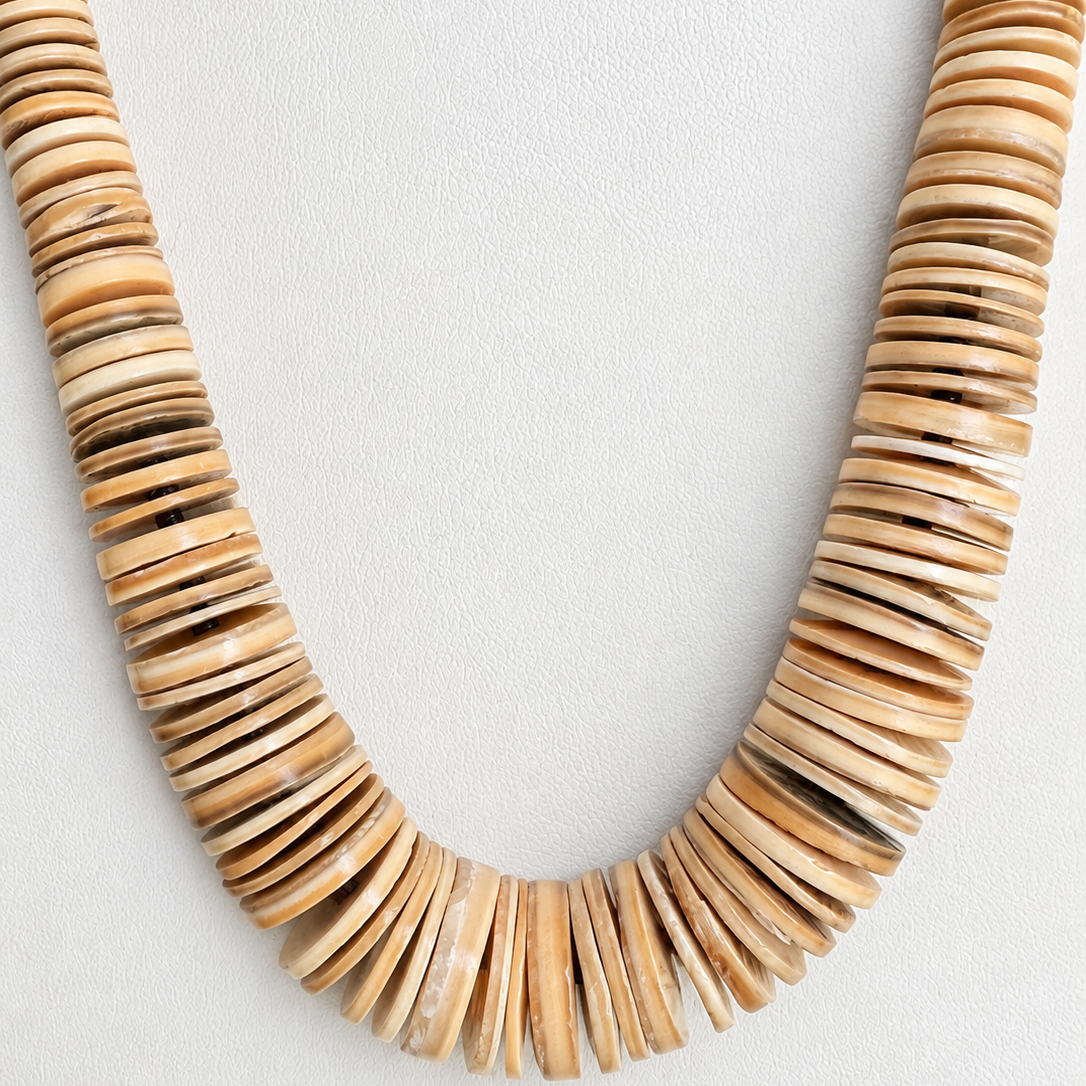 Natural Melon and Heishi Shell Graduated Disc Necklace Santo Domingo