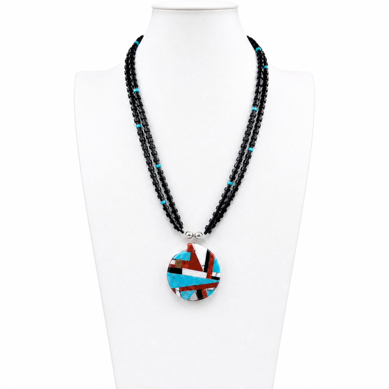 Mosaic Turquoise Inlay Shell Necklace Santo Domingo Reversible