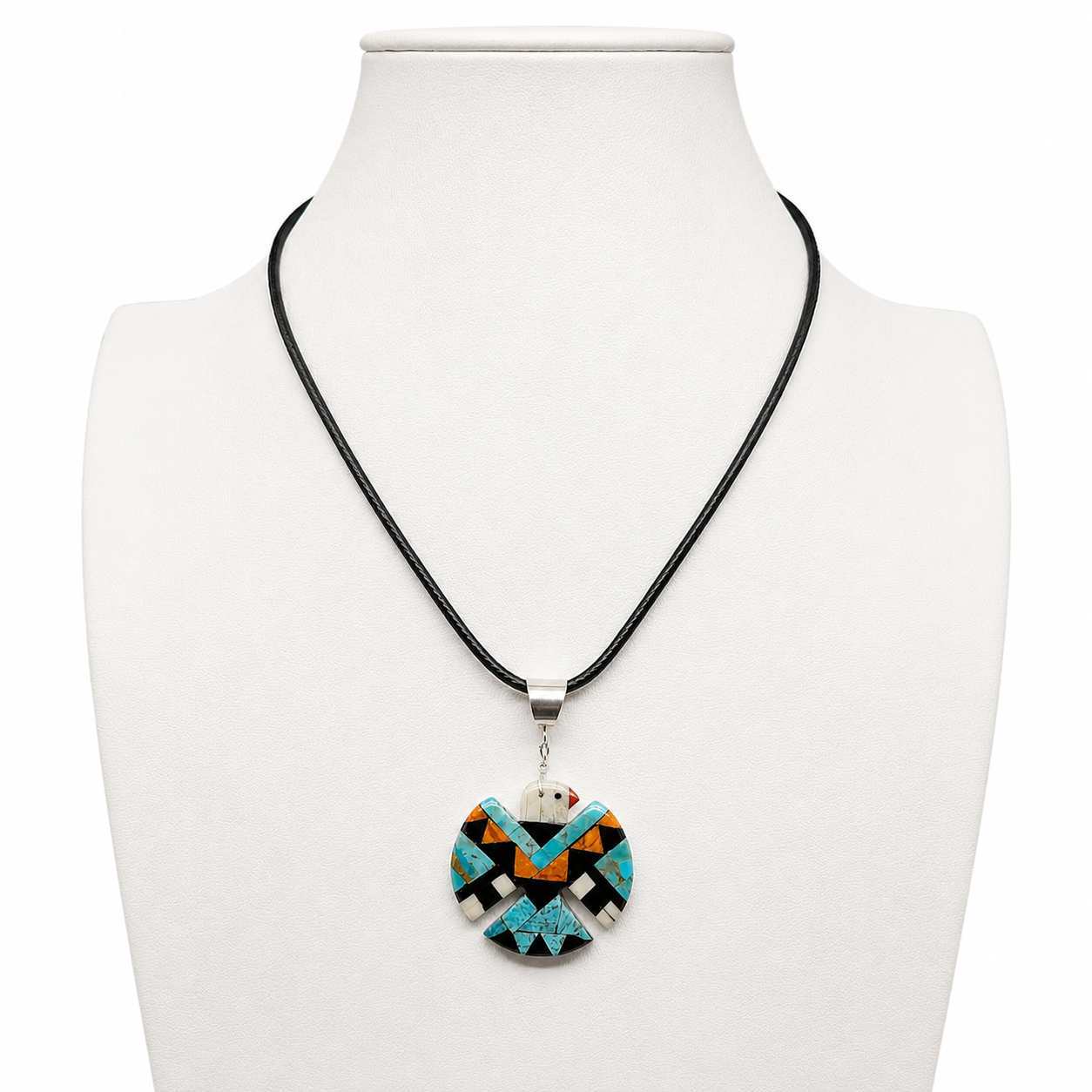 Mosaic Turquoise Thunderbird Inlay Pendant Necklace