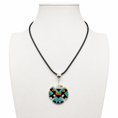 Mosaic Turquoise Thunderbird Inlay Pendant Necklace