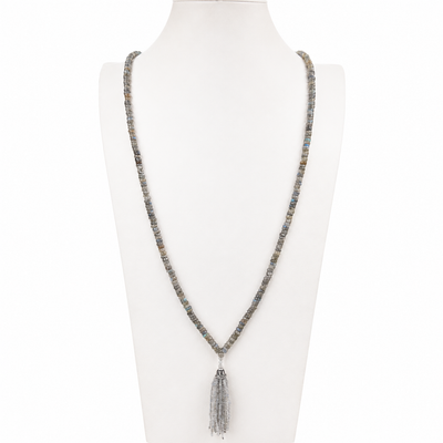Natural Labradorite Tassel Mala Necklace