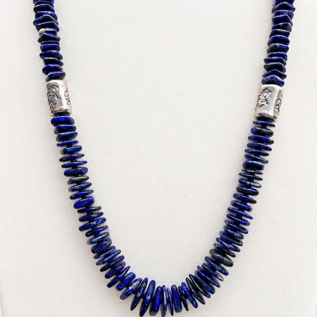 Exceptional Afghan Lapis Necklace with Sterling Silver Kokopellis Santo Domingo