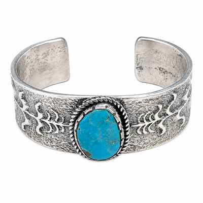 Navajo Silver and Kingman Turquoise Cuff Tufa Cast