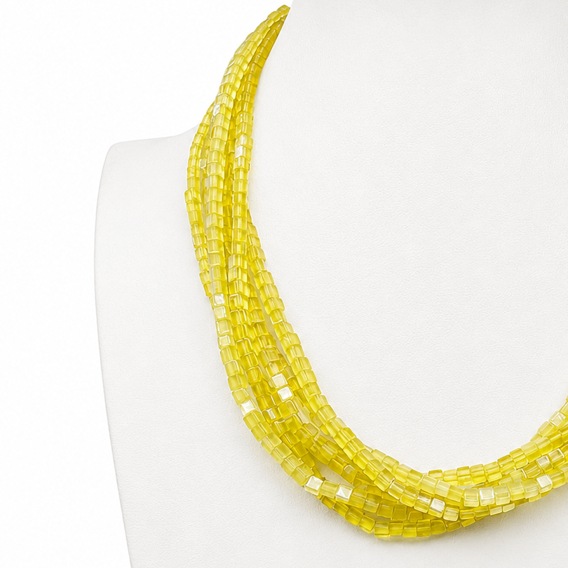 Yellow Serpentine and Heishi Six Strand Necklace Santo Domingo