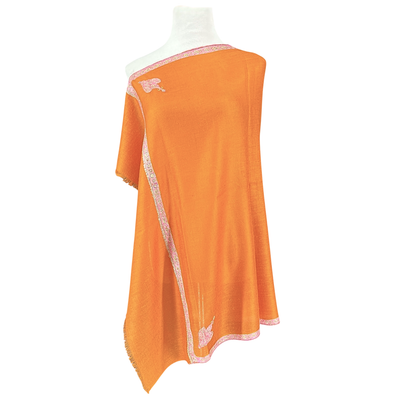 Orange Hand Embroidered Pashmina Shawl One of a Kind