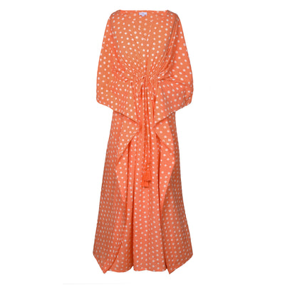 Passe-Partout Apricot Polka Dot Hand Tie Dyed Maxi Kaftan Dress Only Two Available
