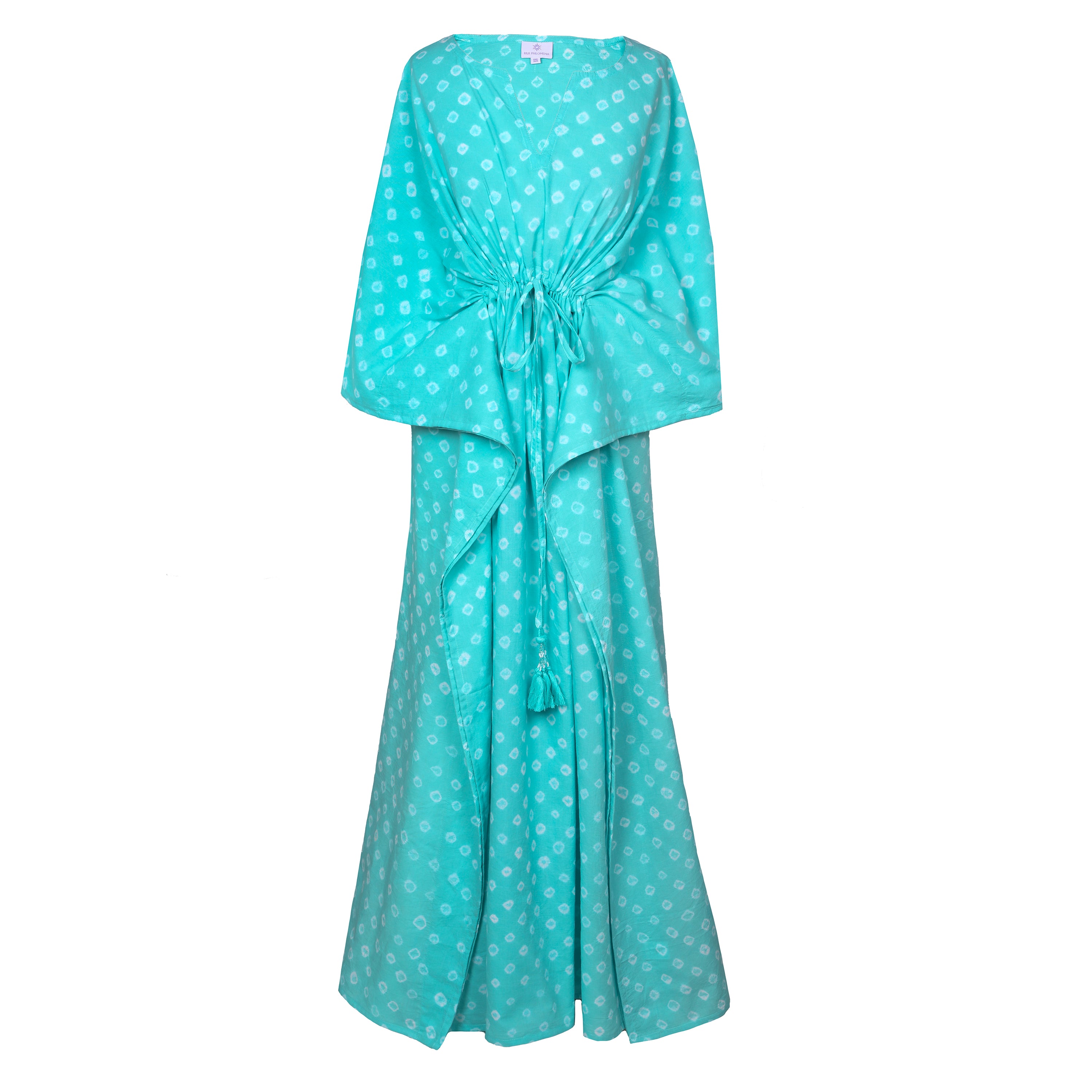 Passe-Partout Aqua Polka Dot Hand Tie Dyed Maxi Kaftan Dress Store Credit