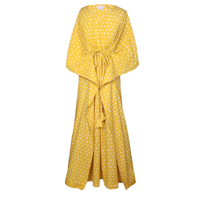 Passe-Partout Lemon Polka Dot Hand Tie Dyed Maxi Kaftan Dress