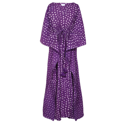 Passe-Partout Purple Polka Dot Hand Tie Dyed Maxi Kaftan Dress