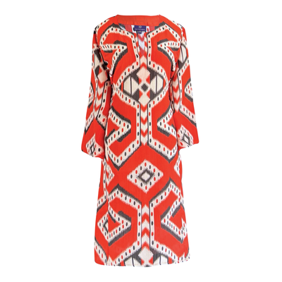 Bukhara Coral Ikat Italian Silk Tunic
