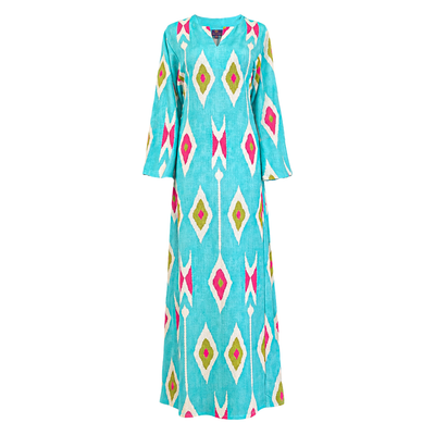 Tashkent Turquoise Italian Silk Long Tunic Dress