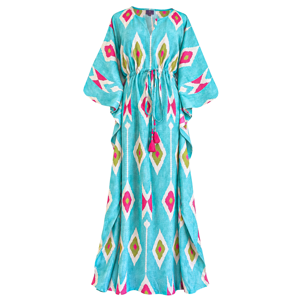 Tashkent Turquoise Italian Silk Maxi Kaftan Dress