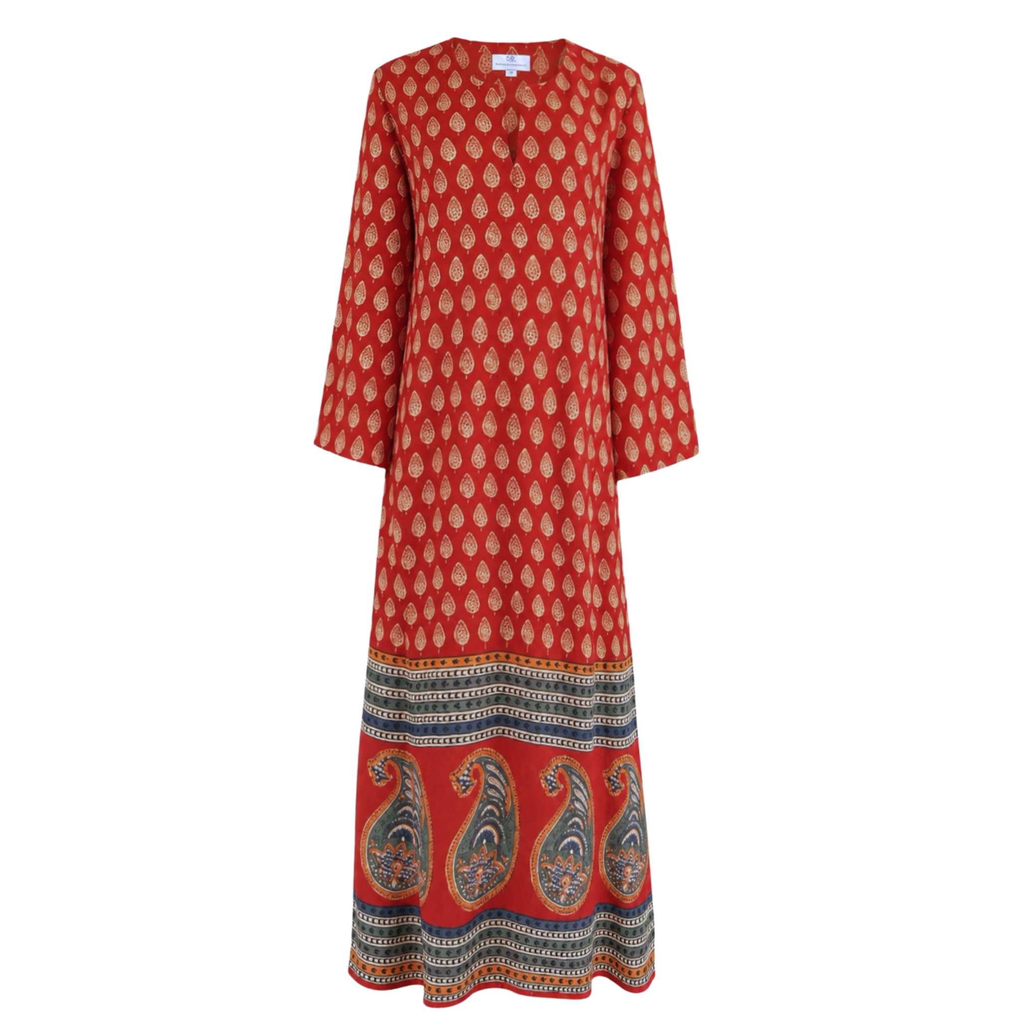 Red Pompeii Paisley Long Cotton Tunic Dress