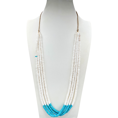 Clam Shell and Turquoise Heishi Necklace Santo Domingo