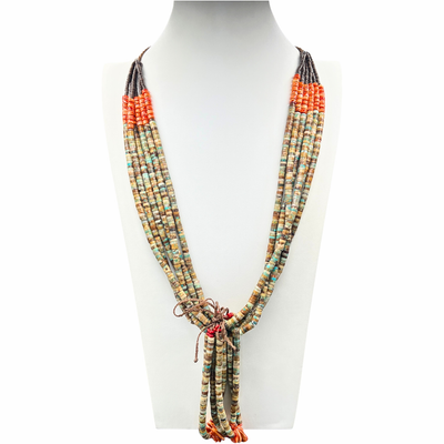 Green Cerillos Turquoise with Spiny Oyster Shell Jacla Necklace Santo Domingo