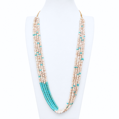 Turquoise and Clam Shell Heishi Santo Domingo Necklace
