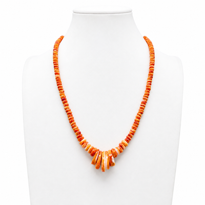 Orange Spiny Oyster and Heishi Santo Domingo Necklace