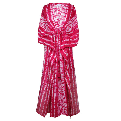 Peonia Pink Needle Shibori Maxi Kaftan Dress