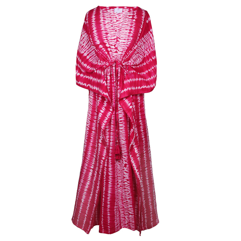 Peonia Pink Needle Shibori Maxi Kaftan Dress FINAL SALE STORE CREDIT ONLY