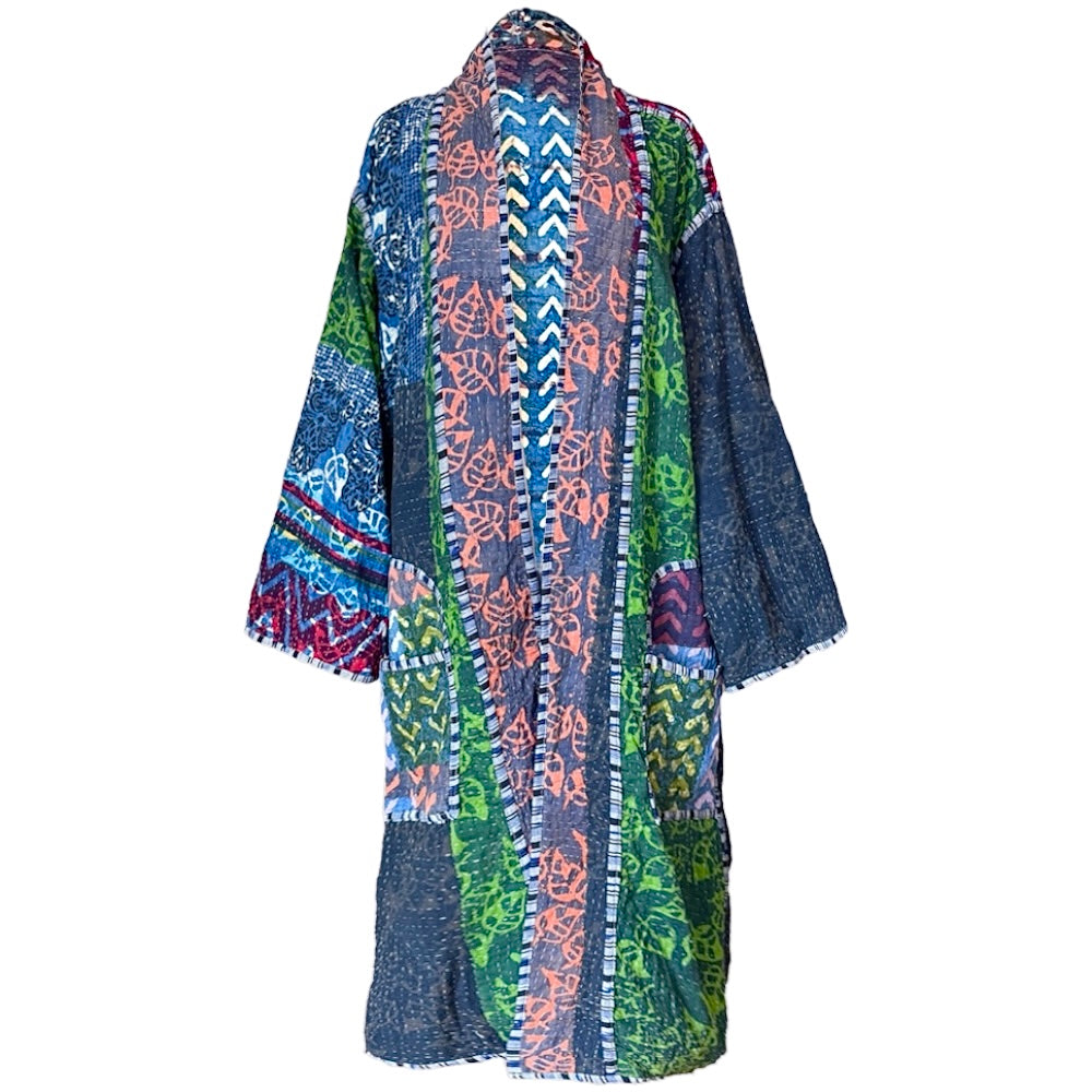 Nil Indigo Cotton Vintage Quilted Kantha Coat ONE OF KIND