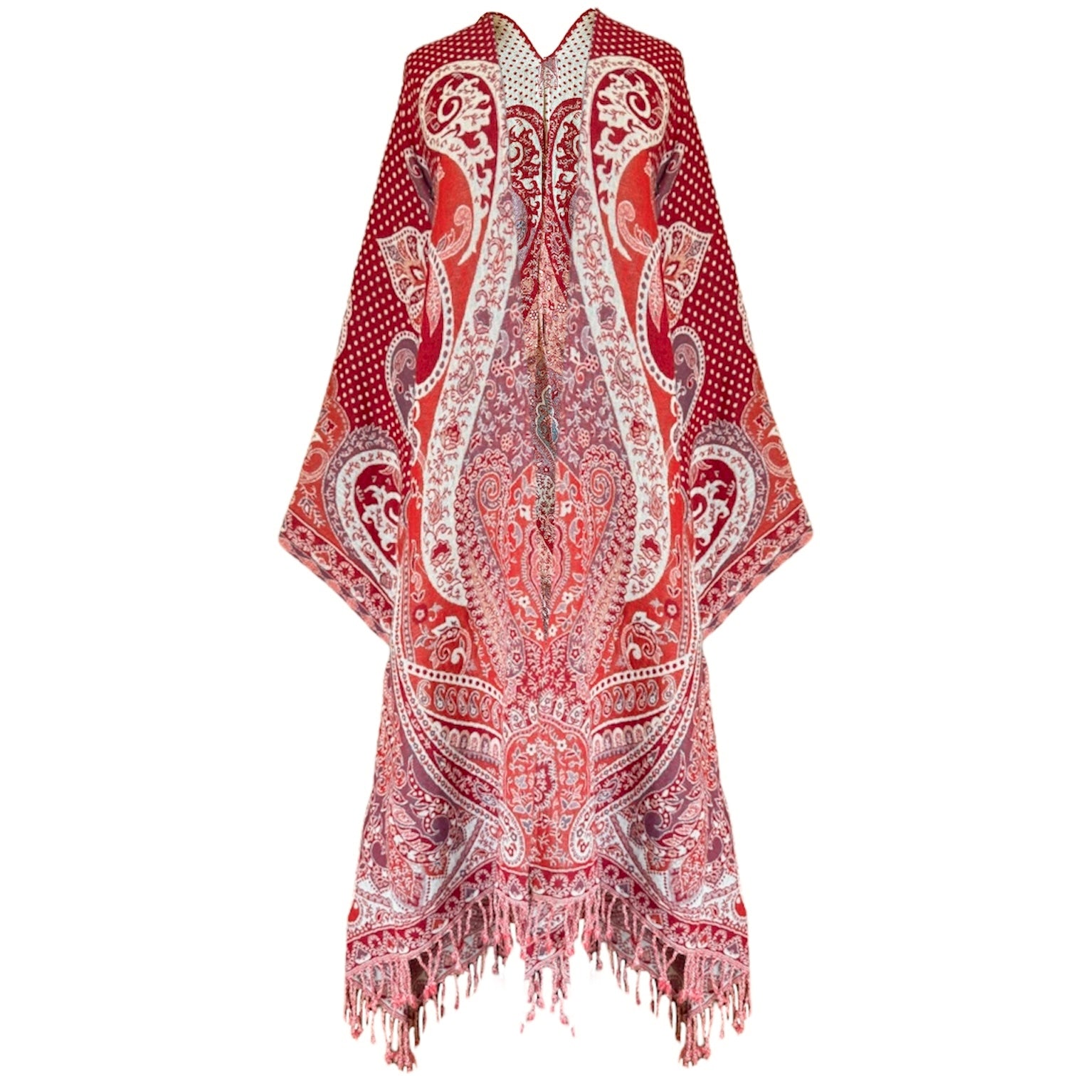 Red Polka Dot Paisley Kimono Coat One of a Kind