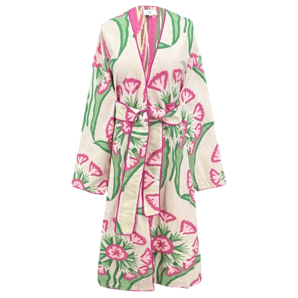 Deco Floral Suzani Pink Coat One of A Kind