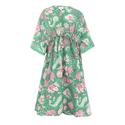 Capri Green Floral Kids Cotton Kaftan