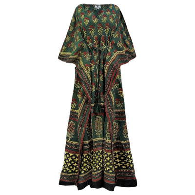 Gangtok Green Maxi kaftan Dress Natural Dyes