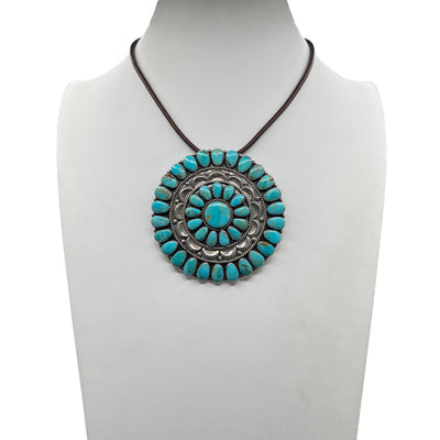 Vintage Navajo Cluster Turquoise Sterling Silver Pendant