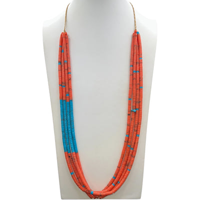 Turquoise and Orange Coral Necklace Santo Domingo