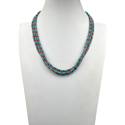 Turquoise, Pen Shell, and Apple Coral Necklace Santo Domingo