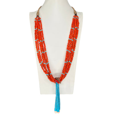 Kingman Turquoise and Ceramic Bead Jacla Necklace Santo Domingo