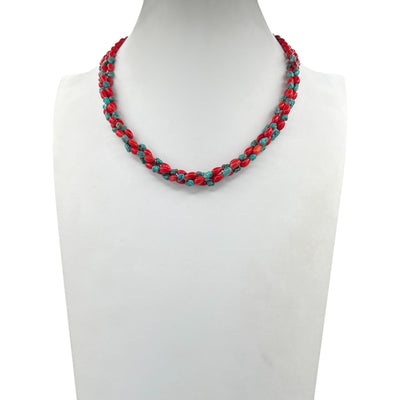Coral, Turquoise and Heishi Santo Domingo Necklace