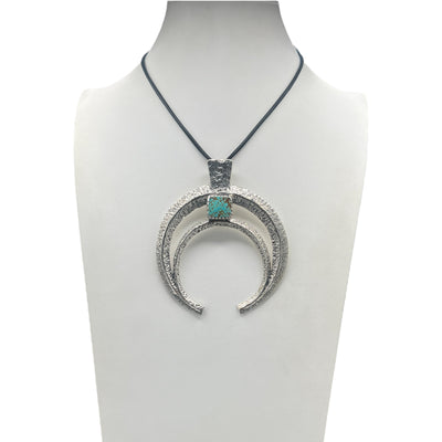 Navajo Sterling Silver #8 Turquoise Super Naja Necklace Tufa Cast