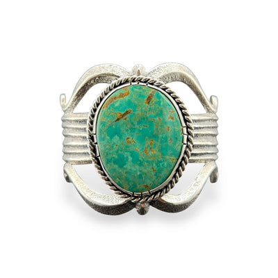 Navajo Rare Royston Turquoise Silver Tufa Cast Cuff