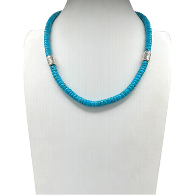 Rare Sleeping Beauty Turquoise and Heishi with Silver Kokopelli Necklace Santo Domingo