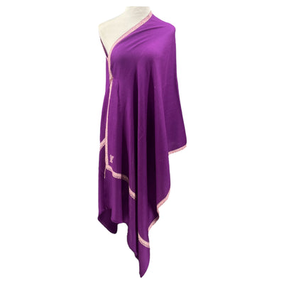 Purple Hand Embroidered Pashmina Shawl One of a Kind