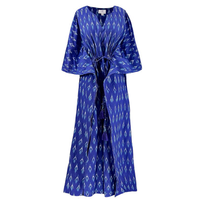 Brindisi Blue Handwoven Cotton Ikat Maxi Kaftan Dress Final Sale