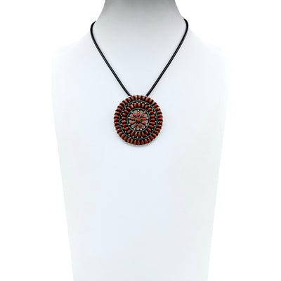 Rare Vintage Zuni Coral Petit Point and Sterling Sliver Pendant Necklace