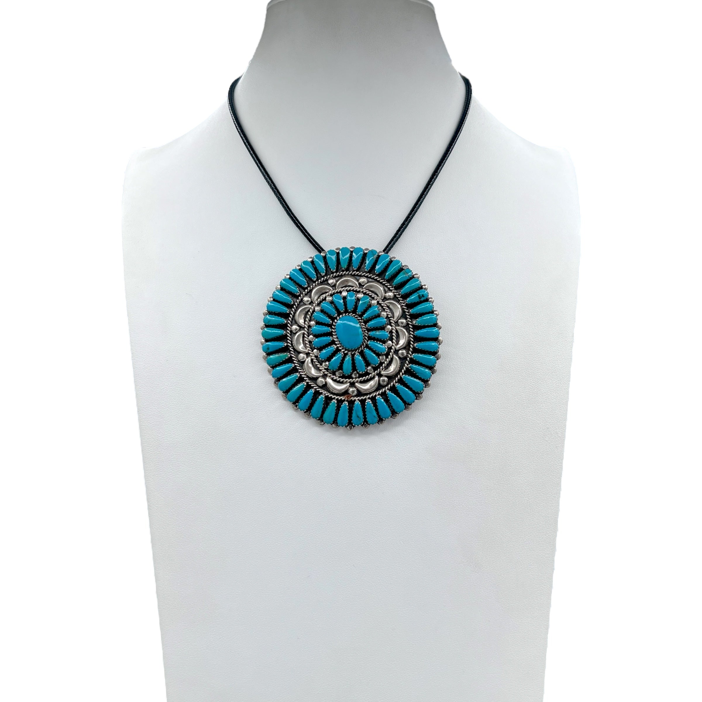 Vintage Navajo Petit Point Turquoise Pin-Pendant Silver Necklace