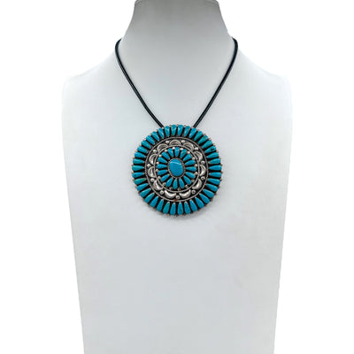 Vintage Navajo Petit Point Turquoise Pin-Pendant Silver Necklace