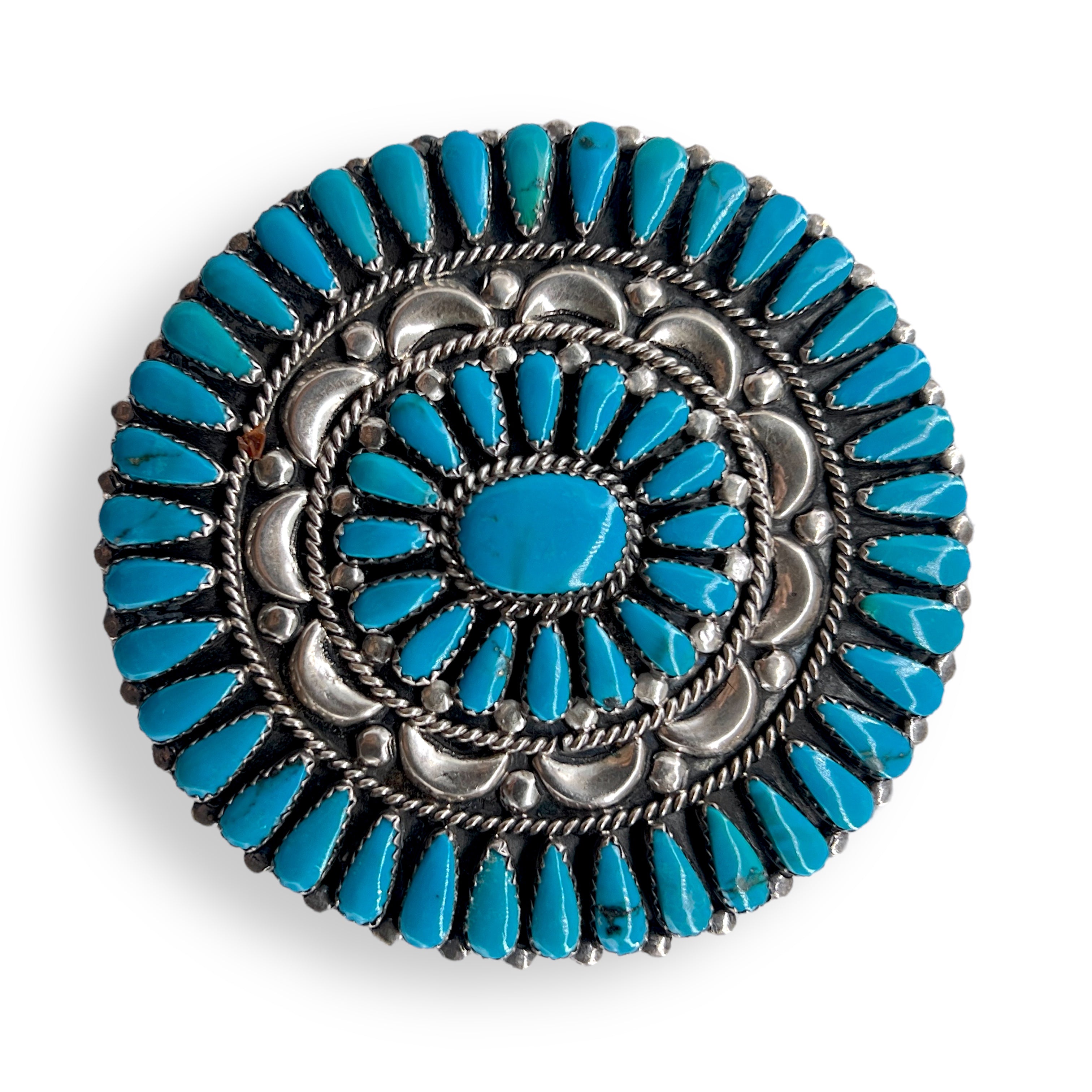 Vintage Navajo Petit Point Turquoise Pin-Pendant Silver Necklace