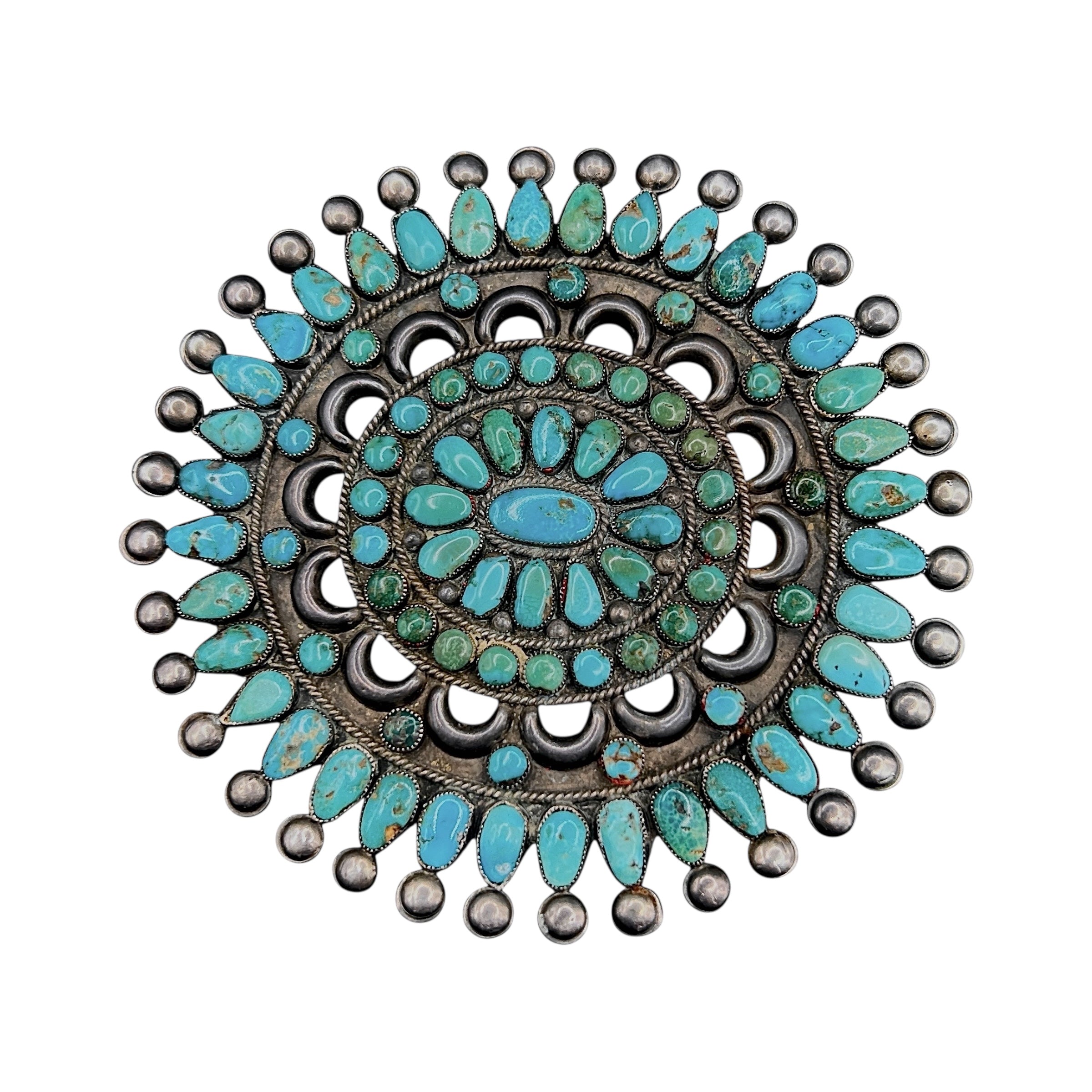 Rare Vintage Zuni BIG Turquoise Cluster Pin/Pendant Necklace