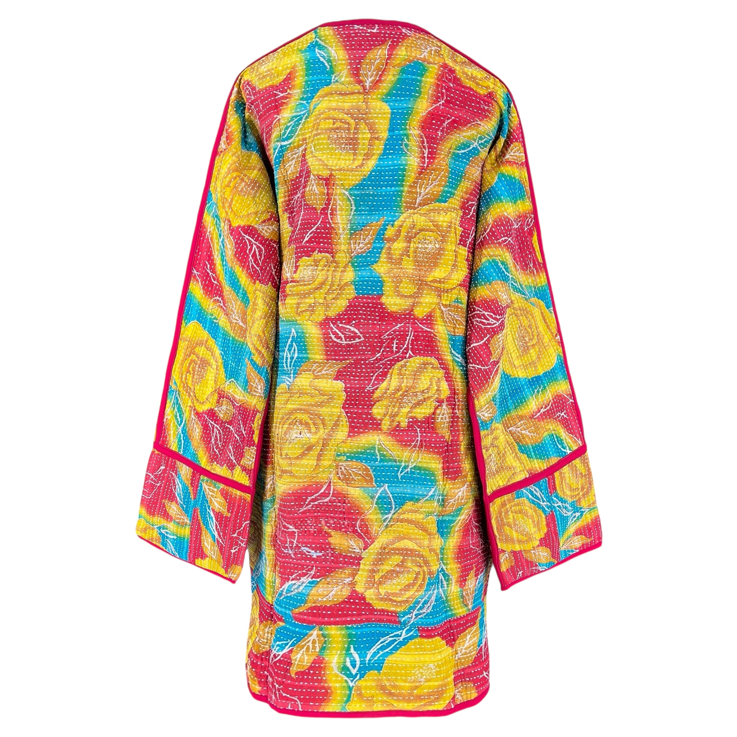 Flana Floral Cotton Kantha Coat One of a Kind