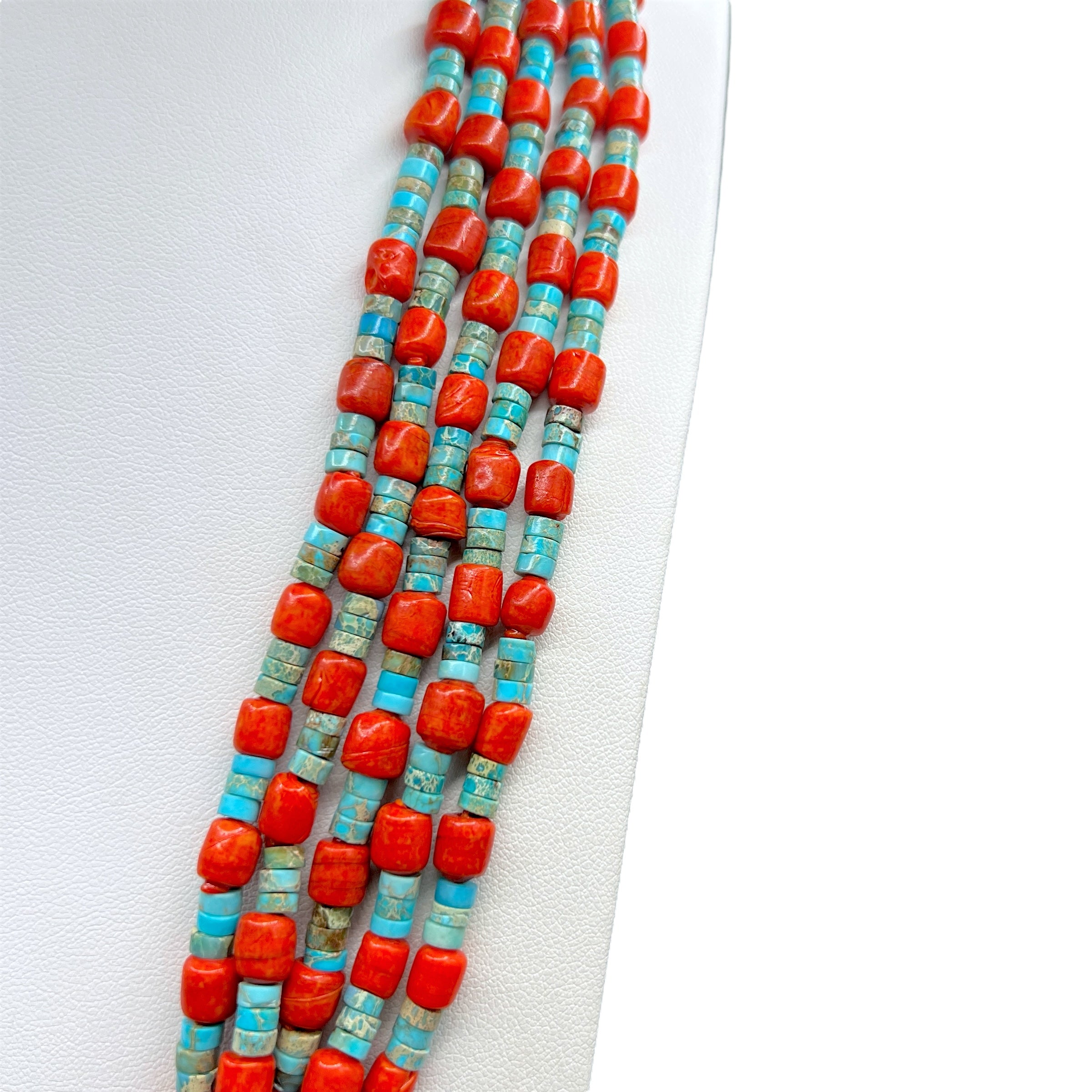 Kingman Turquoise, Heishi, and Orange Ceramic Bead Jacla Santo Domingo