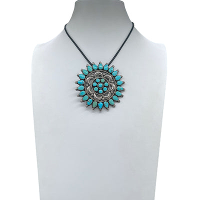 Vintage Navajo Sleeping Beauty Turquoise Cluster Silver Pin/Pendant Necklace
