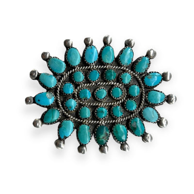 Vintage Navajo Silver and Turquoise Cluster Pendant Necklace